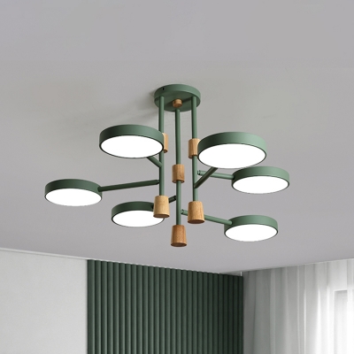 Metal Round Semi Flush Mount Light Modern Macaron 6 Lights Grey/Green/White Finish LED Flush Ceiling Lamp for Living Room