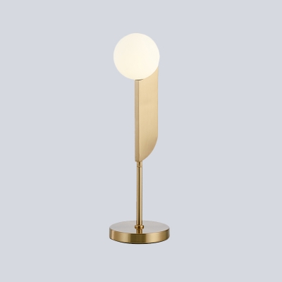 Milky Glass Sphere Task Light Minimalism 1 Head Gold Night Table Lamp with Metal Base