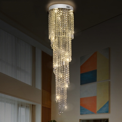 Modern 12 Heads Cluster Pendant Gold Cascading LED Hanging Ceiling Light with Clear Crystal Shade