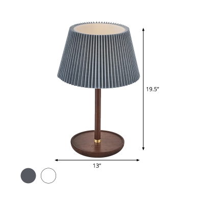 Modernist 1 Head Nightstand Lamp White/Blue Tapered Reading Book Light with Fabric Shade