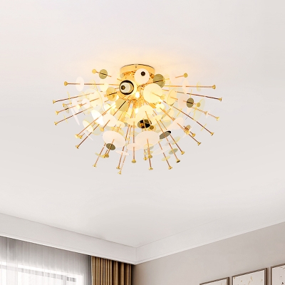 Modernist Blossom Flush Ceiling Light Metal 6 Heads Bedroom LED Flush Mount in Gold