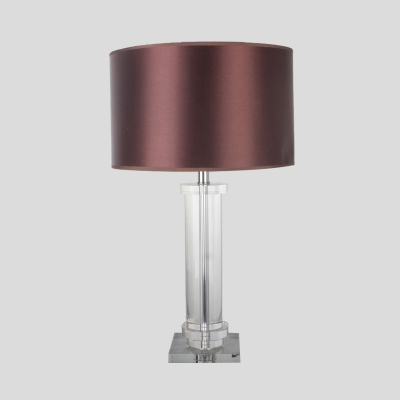 Modernist Cylindrical Reading Light Clear Crystal 1 Bulb Small Desk Lamp in Brown