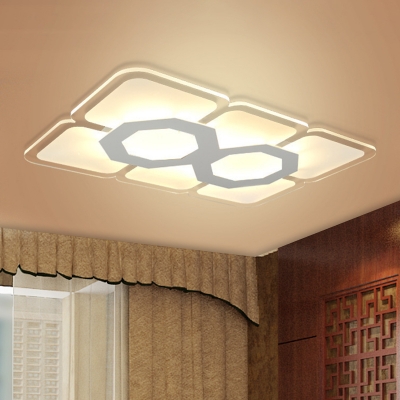 Rectangle Ceiling Flush Mount Modernism Acrylic LED White Flush Light Fixture with Hexagon Pattern in Warm/White Light