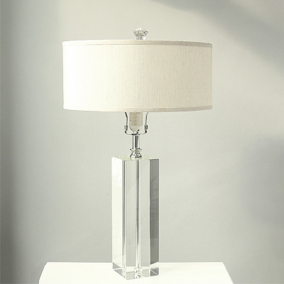 Rectangle Clear Crystal Task Light Modern 1 Bulb White Study Lamp with Fabric Shade