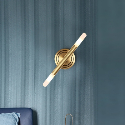 Simple Slim Tube Sconce Light Fixture Metal 2-Head Bedside Wall Mount Lamp in Brass