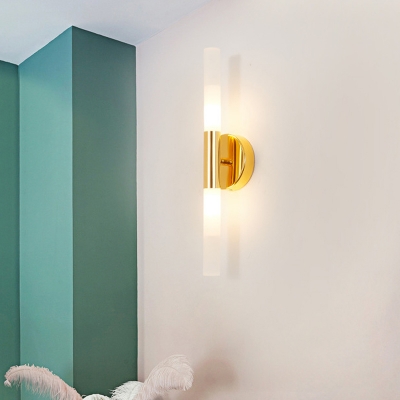 Slim Tubular Corner Sconce Lighting Opal Glass LED Simple Wall Mount Lamp Fixture in Brass