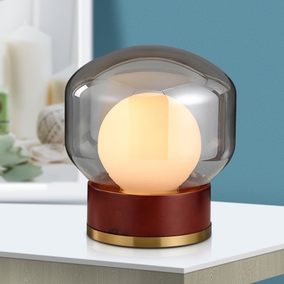 Smoke Gray Glass Jar Desk Lamp Contemporary 1 Bulb Task Lighting with Cylinder Metal Base