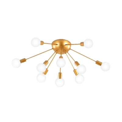 Sputnik Living Room Semi Flush Light Metal 12 Lights Modernist Flush Mount Lamp in Brass