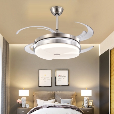 Stain Nickel Circle Ceiling Fan Lamp Modernist Acrylic Living Room LED Semi Flush Mount Light with 8 Blades, 48