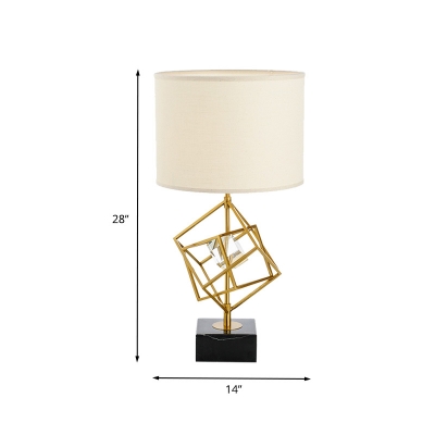 Straight Sided Shade Desk Light Modernist Fabric 1 Head Nightstand Lamp in Gold