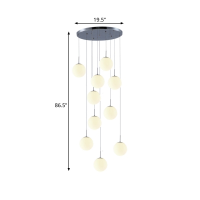 White Glass Orb Cluster Pendant Modernist 10 Bulbs Ceiling Suspension Lamp for Stair