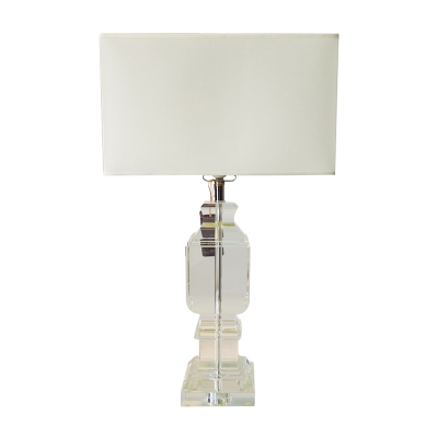 White Rectangle Desk Light Modernist 1 Bulb Fabric Nightstand Lamp with Crystal Base