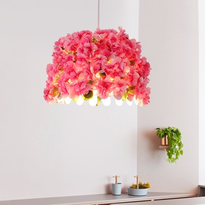 1 Bulb Flower Pendant Light Fixture Vintage White Metal LED Hanging Lamp for Restaurant