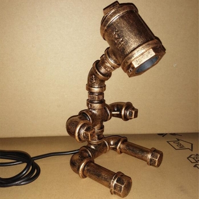 1 Bulb Iron Table Light Antiqued Brass Finish Sitting Robot Shape Bar Plug In Desk Lamp