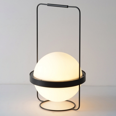 1 Bulb Living Room Desk Lamp Modern Black Task Lighting with Global White Glass Shade