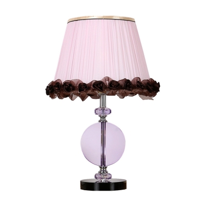 1 Head Bedside Table Lamp Modernist Pink Desk Light with Tapered Drum Fabric Shade