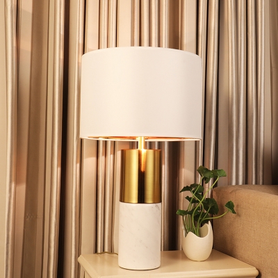 1 Head Living Room Desk Lamp Modern White Task Light with Cylindrical Fabric Shade