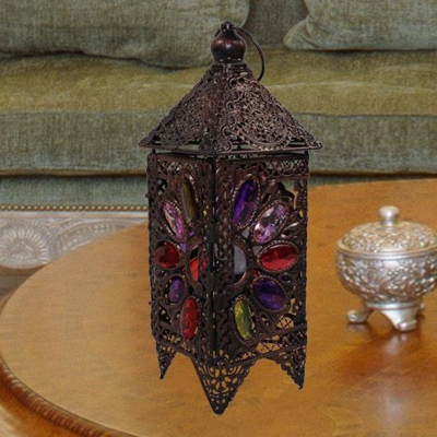 1 Head Metal Table Light Decorative Red/Purple Lantern Living Room Nightstand Lamp