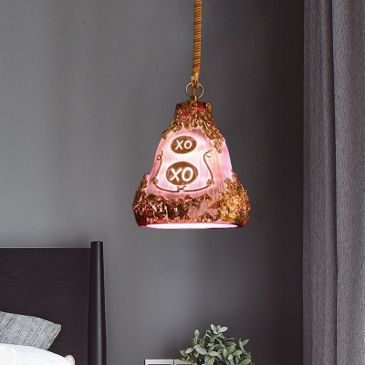 1 Head Wine Bottle Suspension Light Vintage Red/Pink/Yellow Resin Ceiling Pendant Lamp with Rope Cord