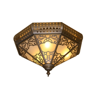 3 Bulbs Faceted Ceiling Light Fixture Arabian Brass Metal Flush Mount Lamp for Bedroom