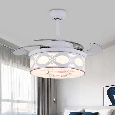 4-Blade Acrylic Circle Kids LED White/Pink Semi Flush Light with Cartoon Cat Pattern for Bedroom