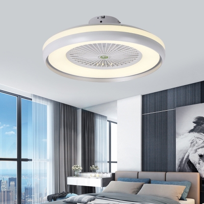 5 Blades Circle Acrylic Ceiling Fan Light Modernist LED Bedroom Semi Flush Mount Lamp Fixture in White/Black/Champagne, 23.5