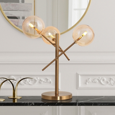 Amber Glass Round Task Lighting Modernism LED Reading Lamp in Gold with Metal Base