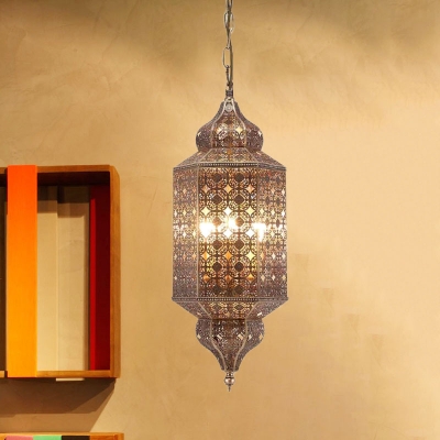 Brass 1 Bulb Hanging Lamp Traditional Metal Lantern Suspension Light for Restaurant