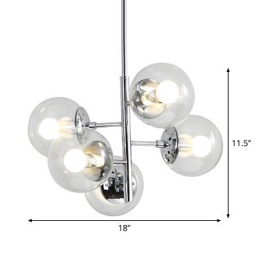 Clear Glass Globe Pendant Chandelier Simple 5 Lights Silver Starburst Hanging Ceiling Lamp