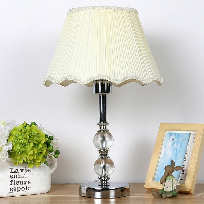 Conical Table Light Modern Fabric 1 Bulb Small Desk Lamp in Beige with Metal Base