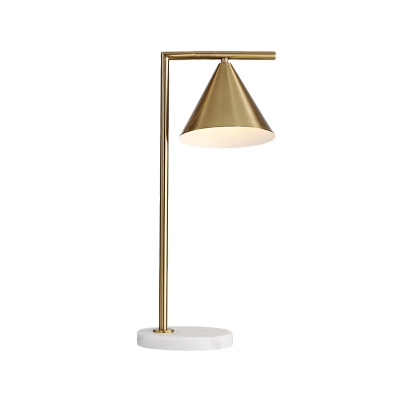Contemporary 1 Bulb Nightstand Lamp Gold Tapered Reading Book Light with Metal Shade