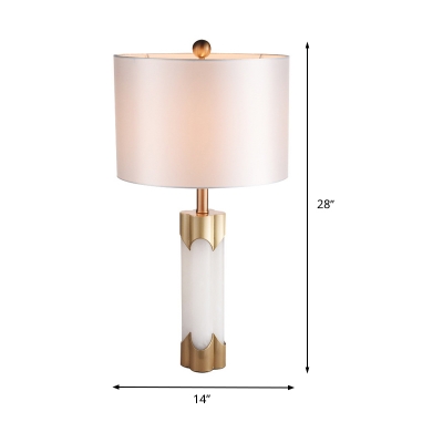 Contemporary 1 Bulb Task Lighting White Drum Night Table Lamp with Fabric Shade