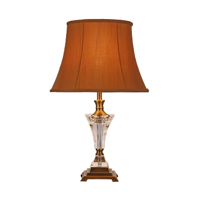 Contemporary Shaded Desk Light Fabric 1 Head Table Lamp in Brown for Dining Room
