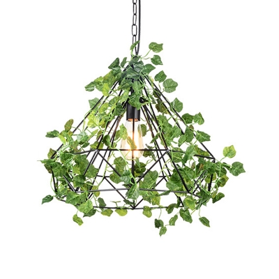 Diamond Shaped Restaurant Pendant Lighting Industrial Metal 1 Light Black Plant Hanging Ceiling Light, 10