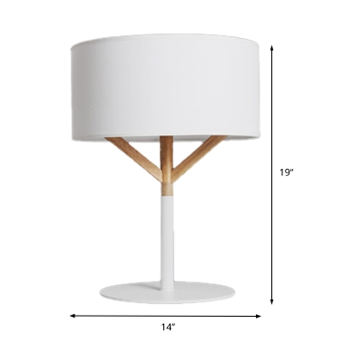 Fabric Cylinder Desk Lamp Nordic 1 Bulb White Reading Book Light for Living Room