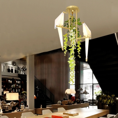 Geometric Restaurant Ceiling Lamp Industrial Metal LED Gold Semi Flush Mount Lighting with Plant Decor