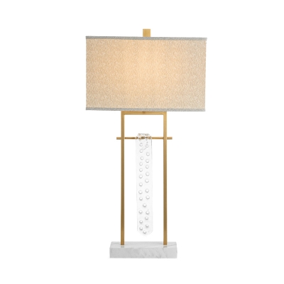 Gold Rectangle Table Light Modern 1 Bulb Fabric Small Desk Lamp with Marble Base