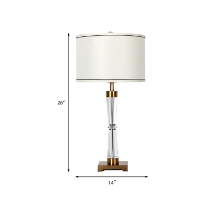Hourglass Crystal Task Light Modernist 1 Head Gold Small Desk Lamp with Fabric Shade