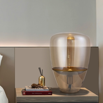 Jar Nightstand Lamp Modernism Cognac Glass 1 Head Task Lighting for Bedroom, 8.5