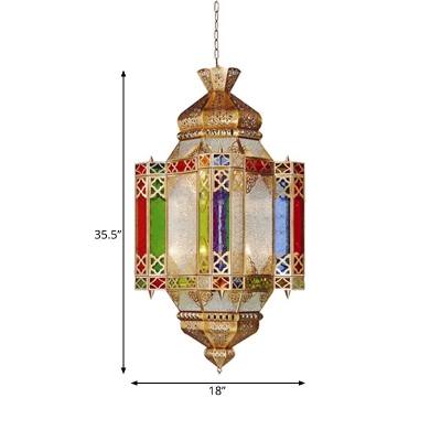 Lantern Metal Pendant Chandelier Vintage 4-Head Restaurant Ceiling Hang Fixture in Brass