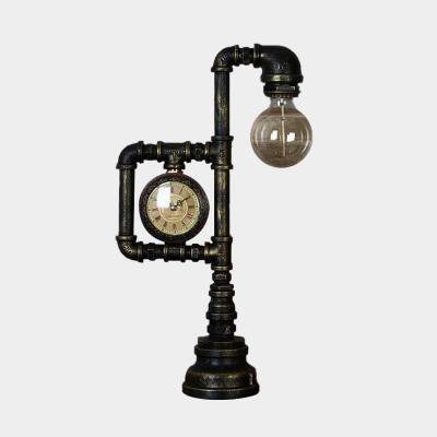 Metal Black Night Table Lamp Square Frame 1-Bulb Antiqued Desk Light with Water Gauge for Study Room