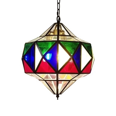 Metal Brass Chandelier Lamp Prismatic 3 Lights Antique Hanging Ceiling Light for Restaurant