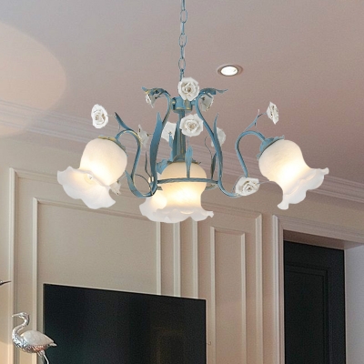 Metal White/Pink Chandelier Lamp Bloom 4/6/9 Bulbs Pastoral LED Pendant Ceiling Light for Living Room