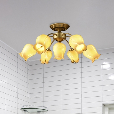 Metal White/Yellow/Purple Ceiling Flush Lily/Tulip 7 Heads American Garden LED Semi Mount Lighting for Dining Room