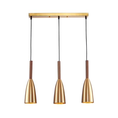 Metallic Bullet Multi Light Pendant Contemporary 3-Head Gold Hanging Lamp Kit with Linear Canopy