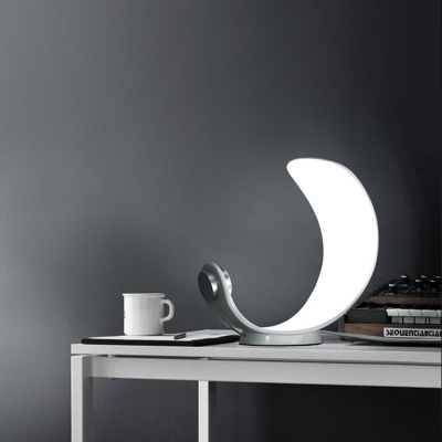 Minimalist Bend Moon Desk Light Metal Bedside Plug In LED Nightstand Lamp in White