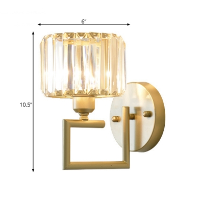 Modern Round/Square Wall Light Metal Brass Sconce Light with Crystal Shade for Cafe Living Room