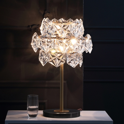 Modernism Hexagonal Desk Light Hand-Cut Crystal 6 Bulbs Night Table Lamp in Gold