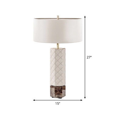 Modernist 1 Head Table Lamp White Cylinder Reading Book Light with Fabric Shade