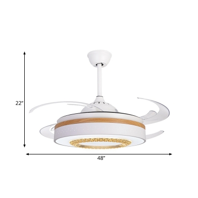 Modernist Circle 4-Blade Pendant Fan Lighting LED Acrylic Semi Flush Mounted Light in White, 48